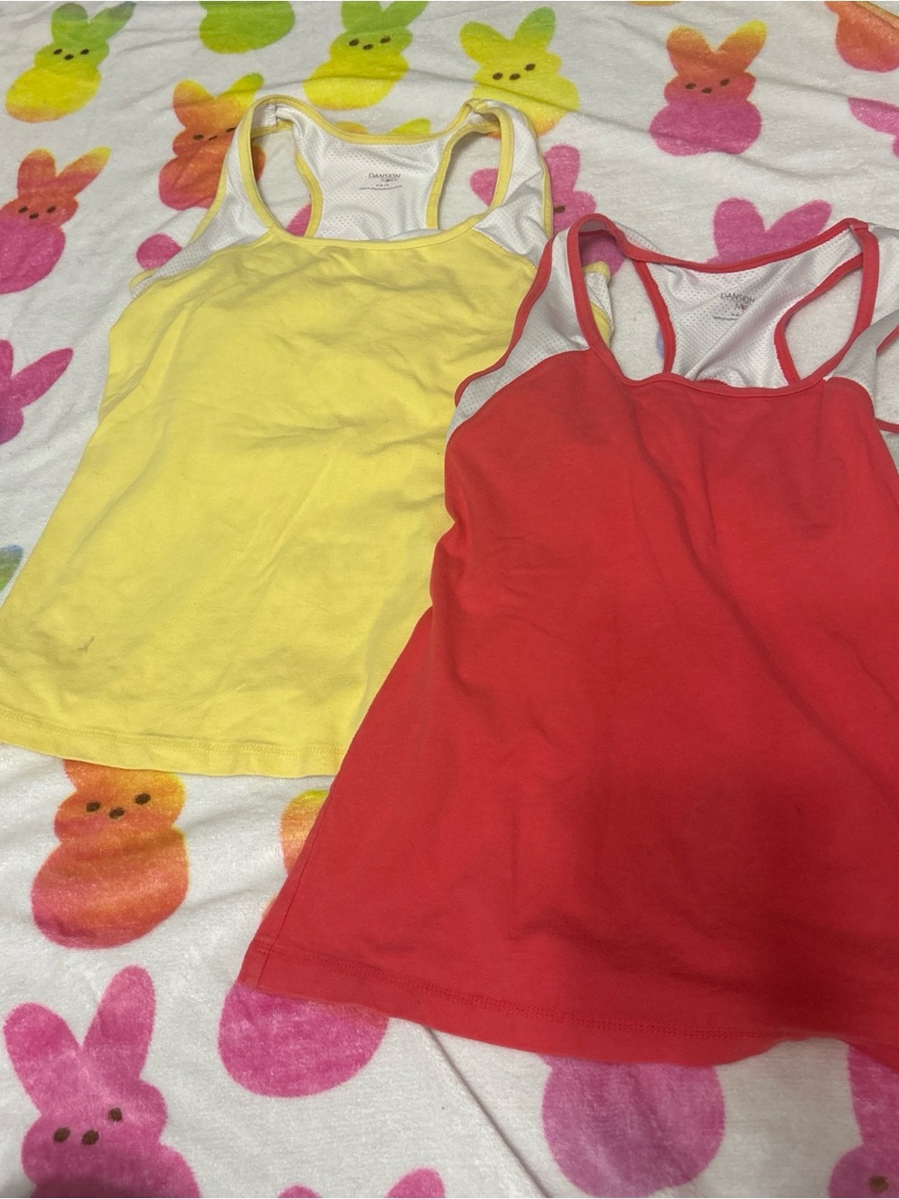 red and yellow danskin tank tops